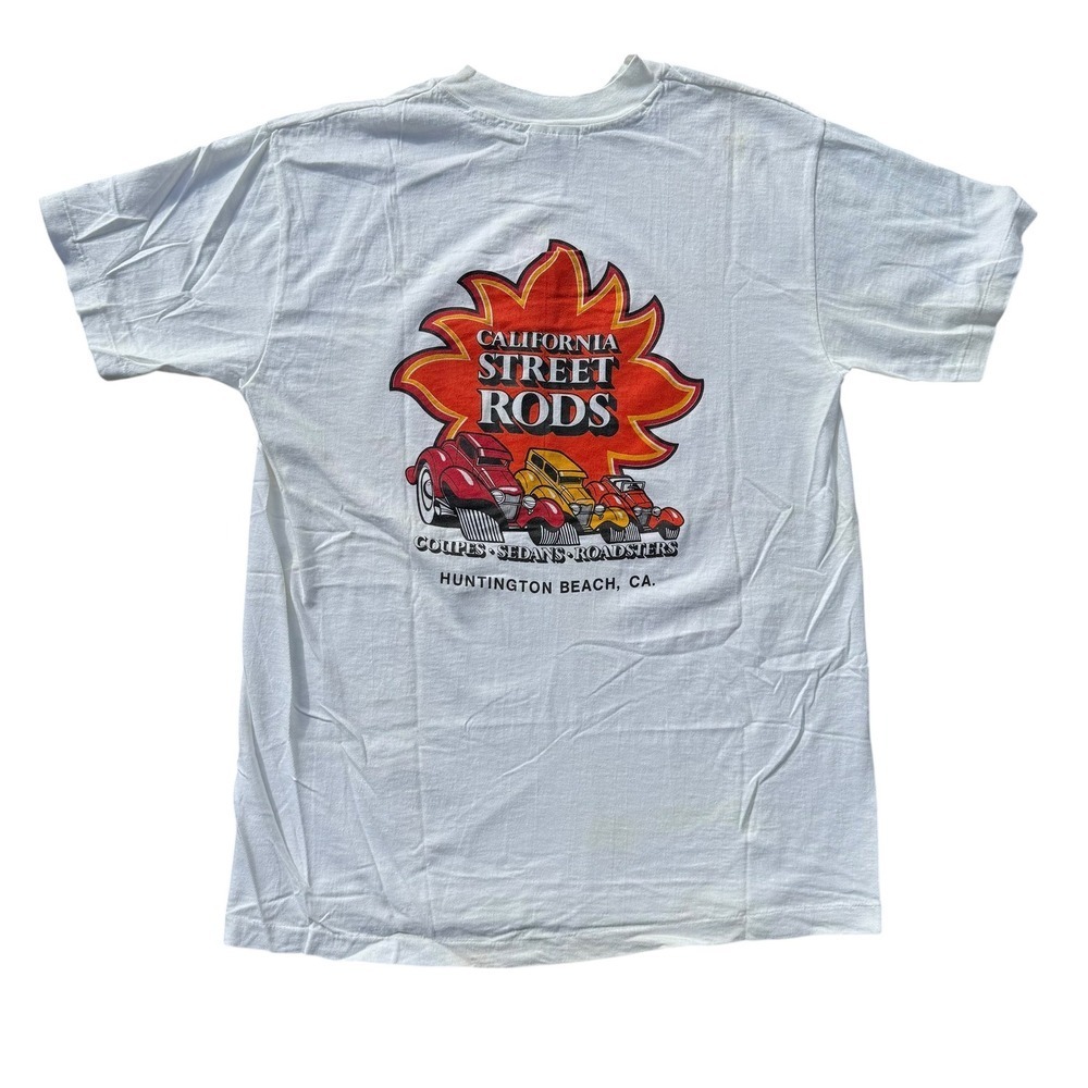 Vintage Hanes Beefy-T California Street Rods T-Shirt Mens L White CA Hot Rod